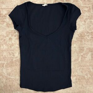 navy v neck garage top